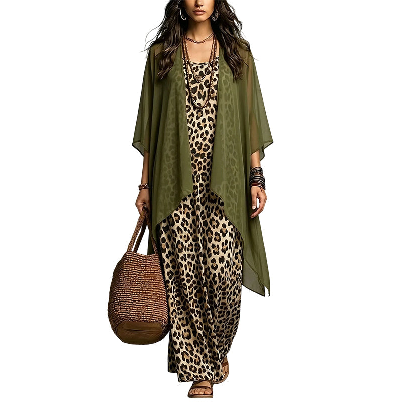 Elegantes, fließendes Maxikleid mit passendem Cover-Up-Set für Damen