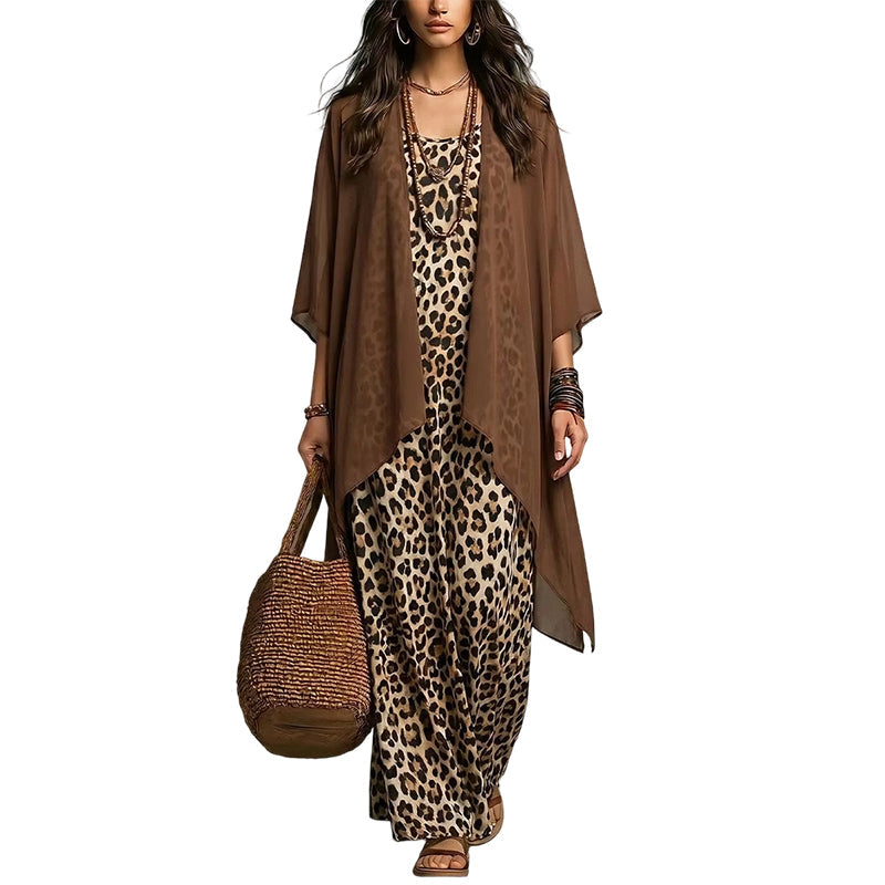 Elegantes, fließendes Maxikleid mit passendem Cover-Up-Set für Damen
