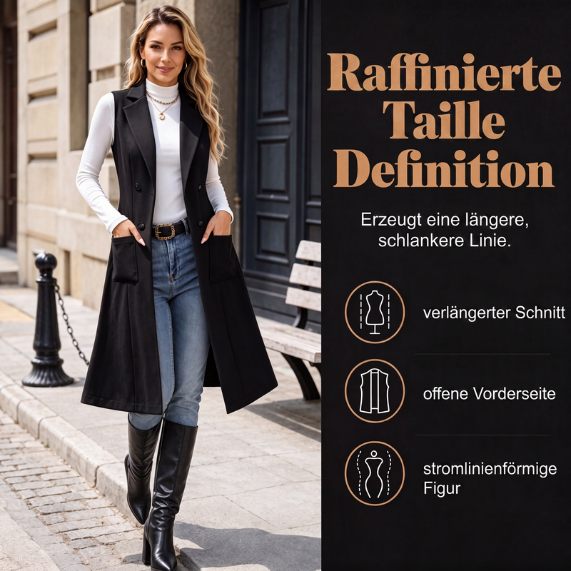🔔 Letzte 100 Stück – solange der Vorrat reicht! Schicke, ärmellose Longjacke für Damen mit offenem Vorderteil
