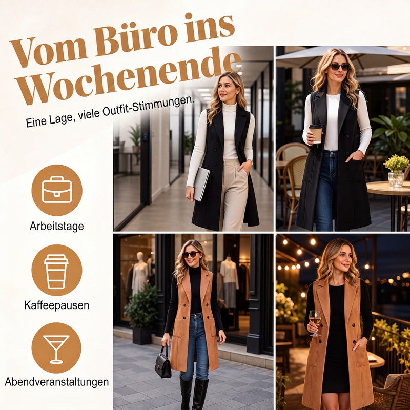 🔔 Letzte 100 Stück – solange der Vorrat reicht! Schicke, ärmellose Longjacke für Damen mit offenem Vorderteil