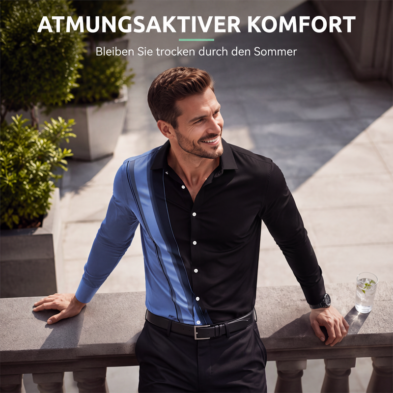 Herren Kontrastdruck Langarm Slim Fit Kragenhemd