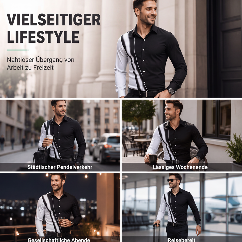 Herren Kontrastdruck Langarm Slim Fit Kragenhemd