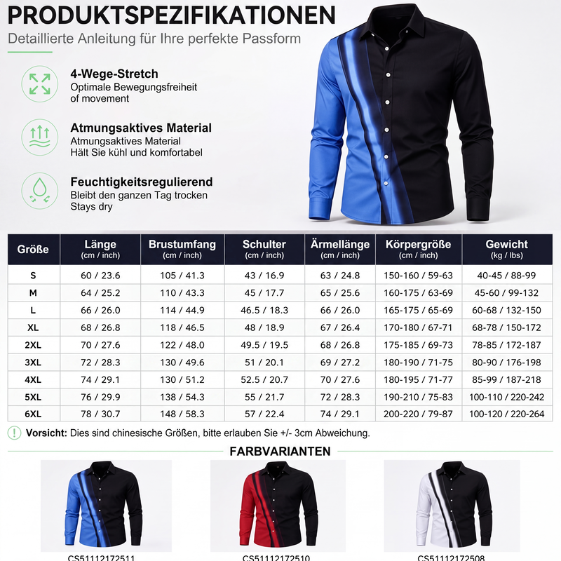 Herren Kontrastdruck Langarm Slim Fit Kragenhemd