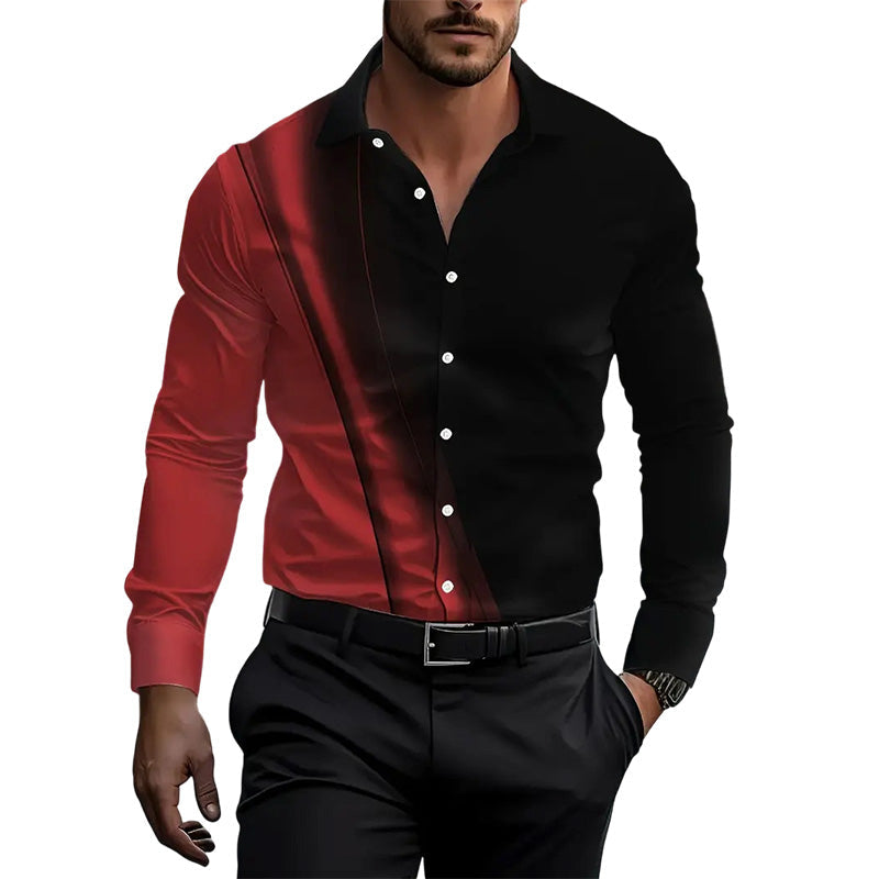 Herren Kontrastdruck Langarm Slim Fit Kragenhemd