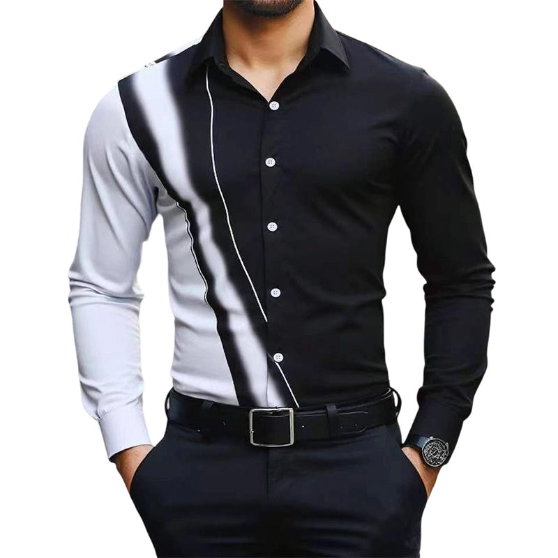 Herren Kontrastdruck Langarm Slim Fit Kragenhemd