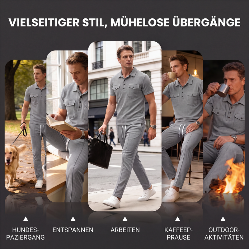 Herren-Set aus Waffelstrick-Kurzarm-Oberteil und Hose