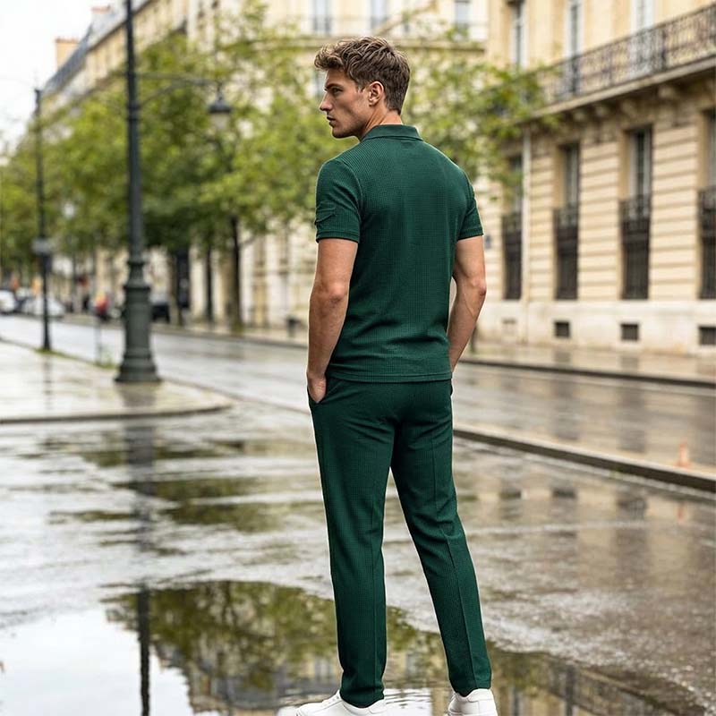Herren-Set aus Waffelstrick-Kurzarm-Oberteil und Hose