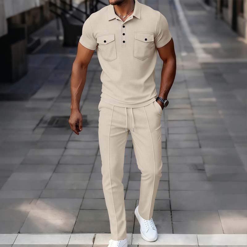 Herren-Set aus Waffelstrick-Kurzarm-Oberteil und Hose
