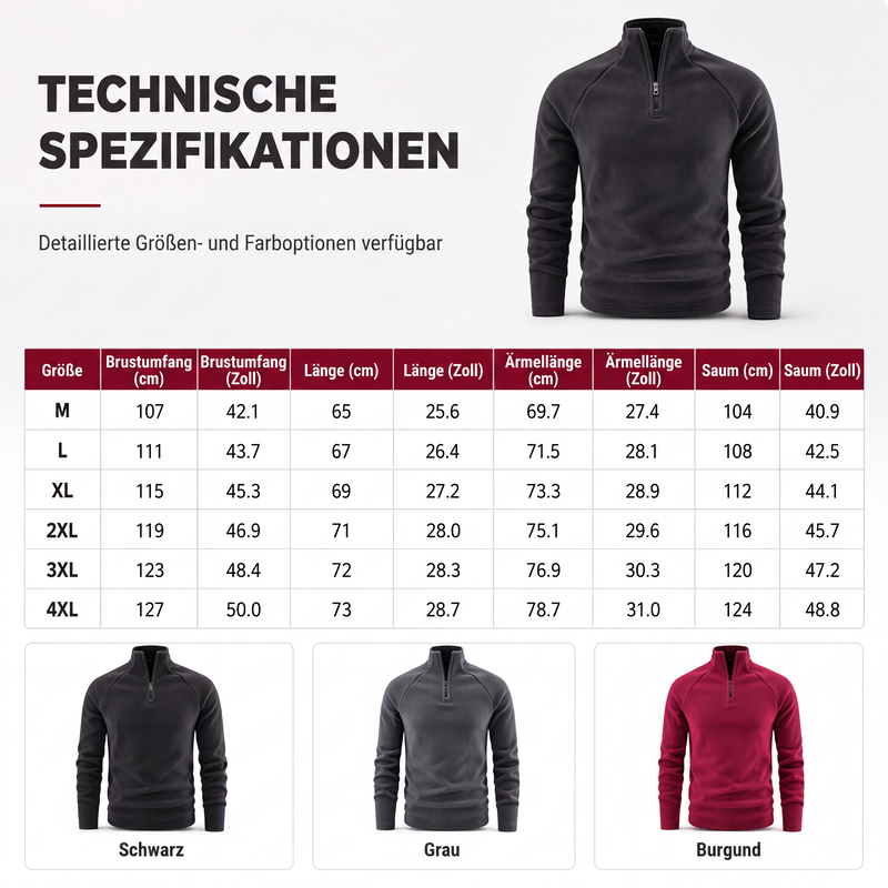 Herren-Polarfleece-Sweatshirt mit Stehkragen, warm