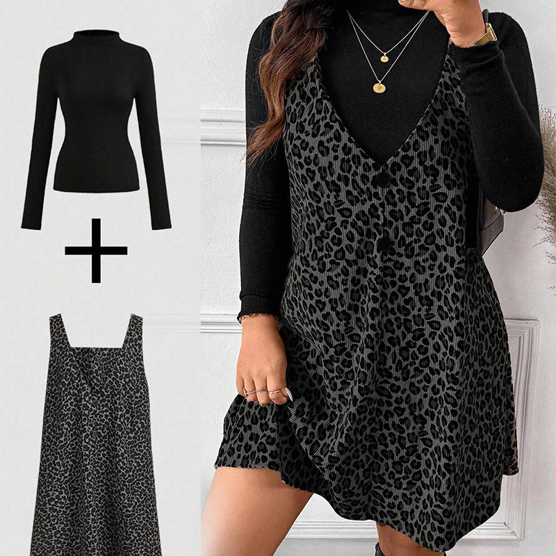 🐆50 % Rabatt！✨🛍️Leoparden-Kleid und Top im Lagenlook