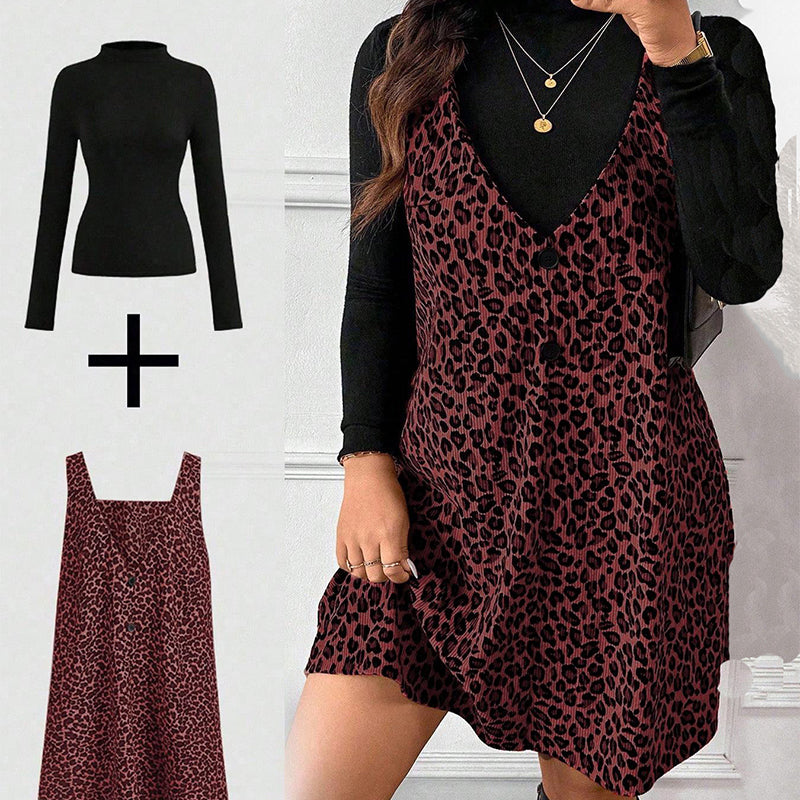 🐆50 % Rabatt！✨🛍️Leoparden-Kleid und Top im Lagenlook