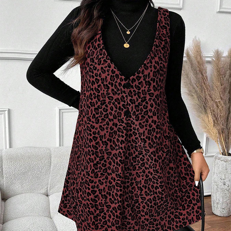 🐆50 % Rabatt！✨🛍️Leoparden-Kleid und Top im Lagenlook