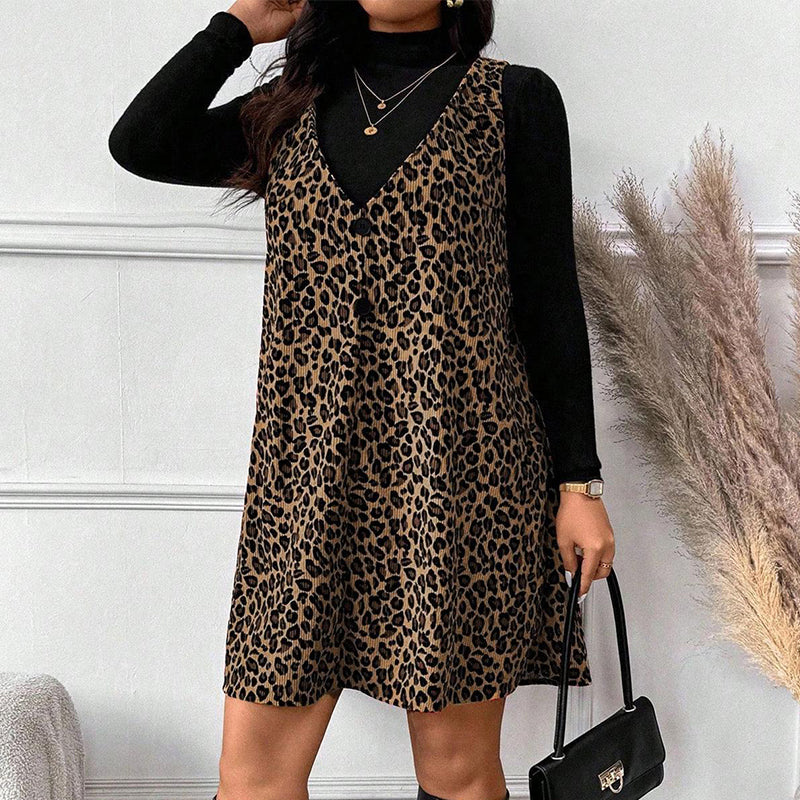 🐆50 % Rabatt！✨🛍️Leoparden-Kleid und Top im Lagenlook