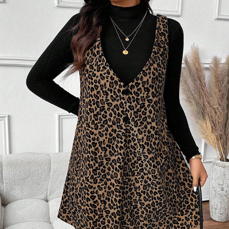 🐆50 % Rabatt！✨🛍️Leoparden-Kleid und Top im Lagenlook