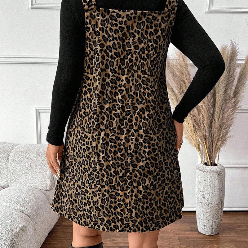 🐆50 % Rabatt！✨🛍️Leoparden-Kleid und Top im Lagenlook