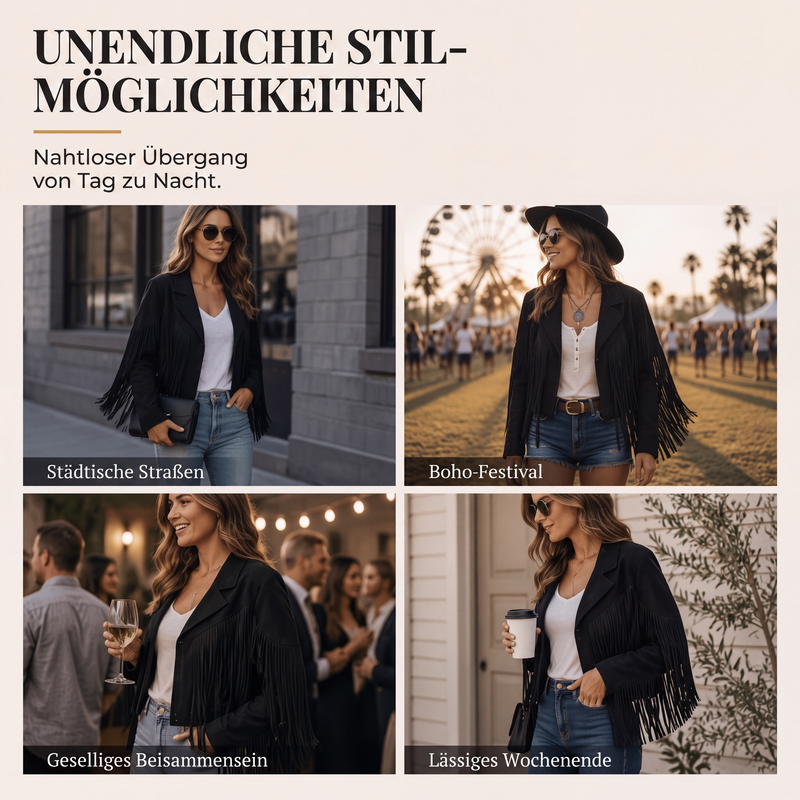 Lässige Fransenjacke für Damen mit langen Ärmeln