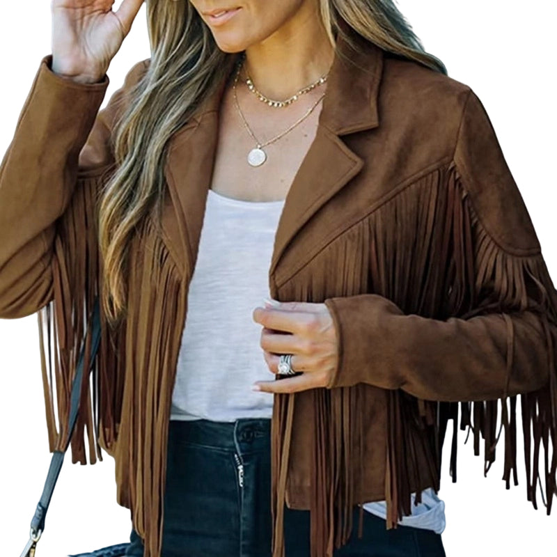 Lässige Fransenjacke für Damen mit langen Ärmeln