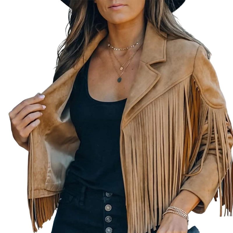 Lässige Fransenjacke für Damen mit langen Ärmeln