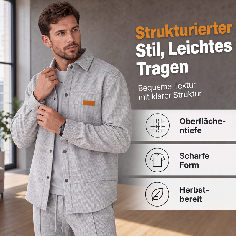 Zweiteiliges Freizeit-Set für Herren: Waffelstrick-Jacke und Hose