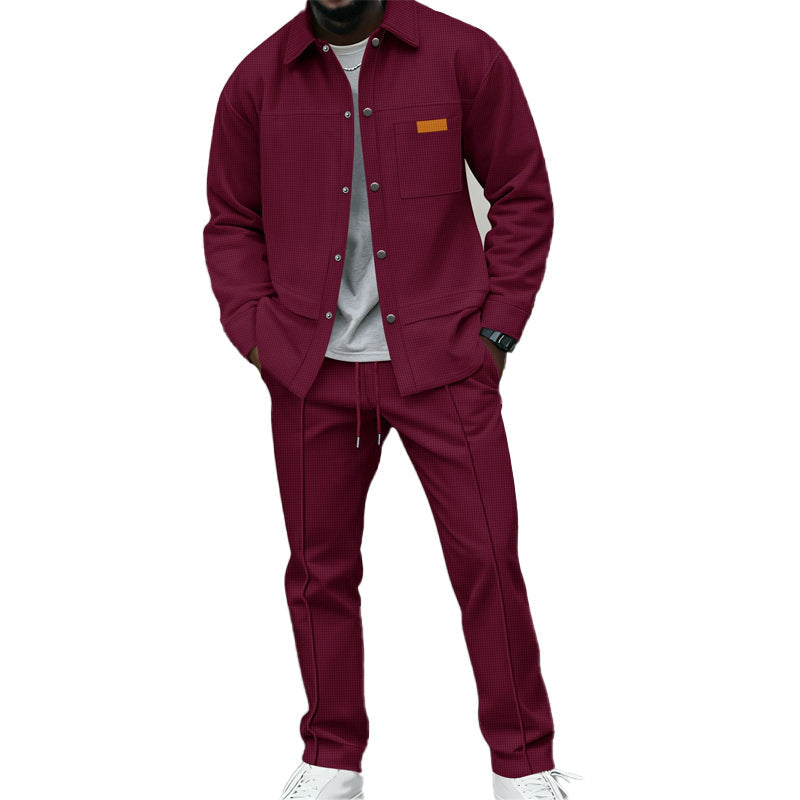 Zweiteiliges Freizeit-Set für Herren: Waffelstrick-Jacke und Hose