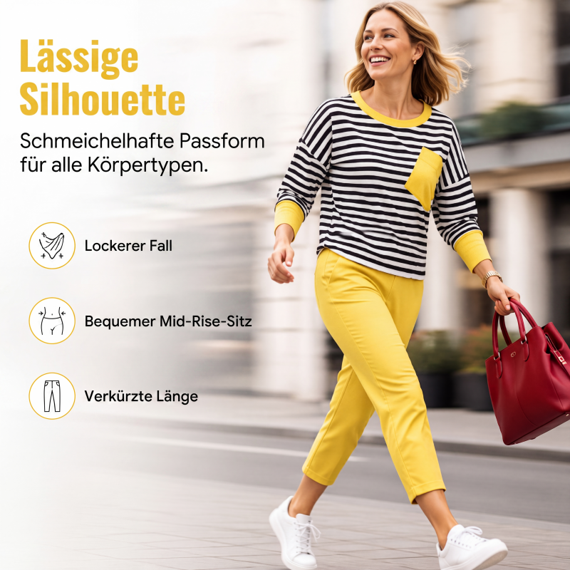 Zweiteiliges gestreiftes Set für Damen: Langarm-Oberteil und Hose