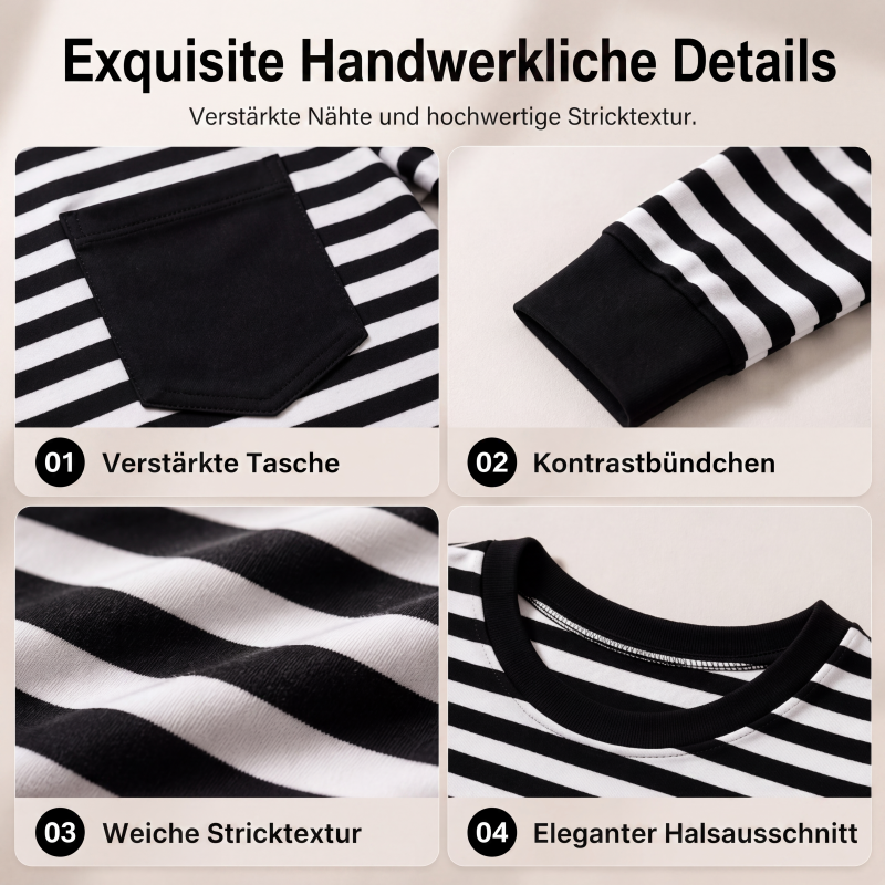 Zweiteiliges gestreiftes Set für Damen: Langarm-Oberteil und Hose