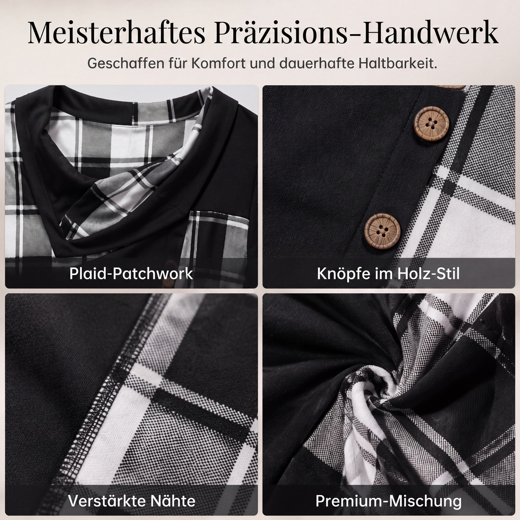 Damen Maxikleid mit Karomuster und Kragen im Patchwork-Stil