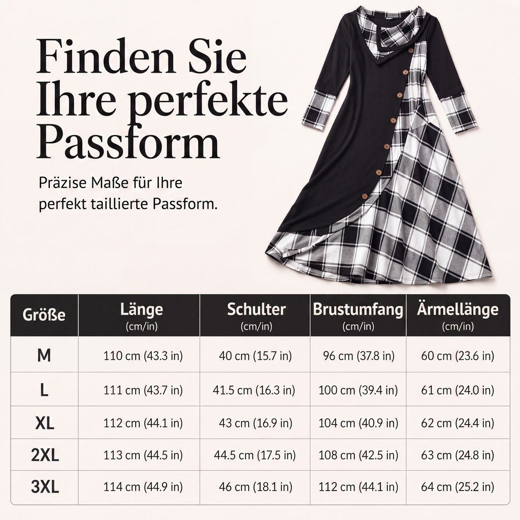 Damen Maxikleid mit Karomuster und Kragen im Patchwork-Stil
