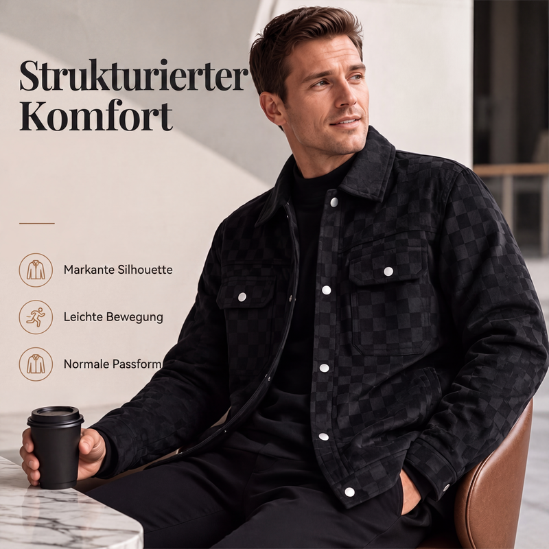 Herren-Karierte Jacke aus Kunstwildleder