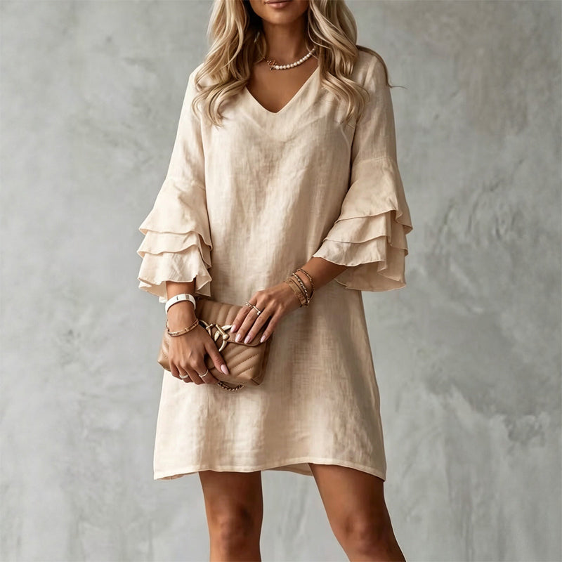 📢📢50%Rabatt!!!🎉✨Damen Kleid mit V-Ausschnitt und Rüschenärmeln
