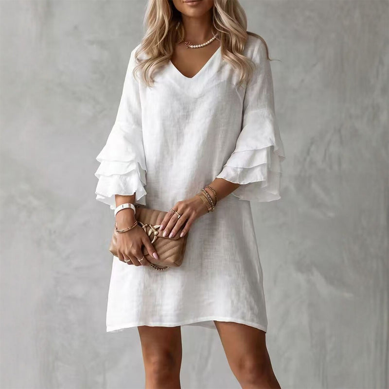📢📢50%Rabatt!!!🎉✨Damen Kleid mit V-Ausschnitt und Rüschenärmeln