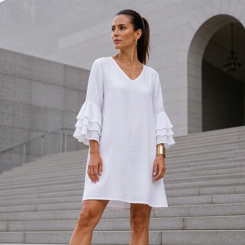 📢📢50%Rabatt!!!🎉✨Damen Kleid mit V-Ausschnitt und Rüschenärmeln