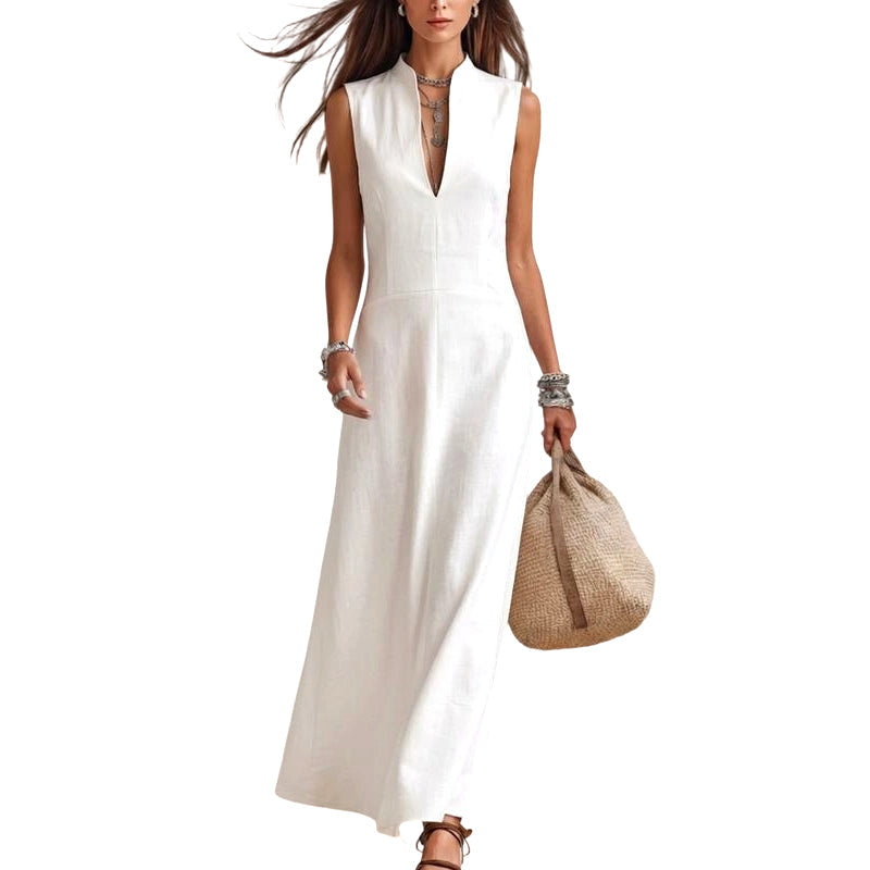 📢📢50%Rabatt!!!🎉✨Maxikleid für Damen mit tiefem V-Ausschnitt und ärmellosem Schnitt