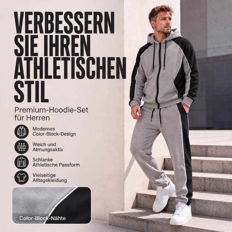 📢📢50%Rabatt!!!🎉✨Herren Farbblock-Set mit Reißverschluss-Kapuzenpullover und Jogginghose