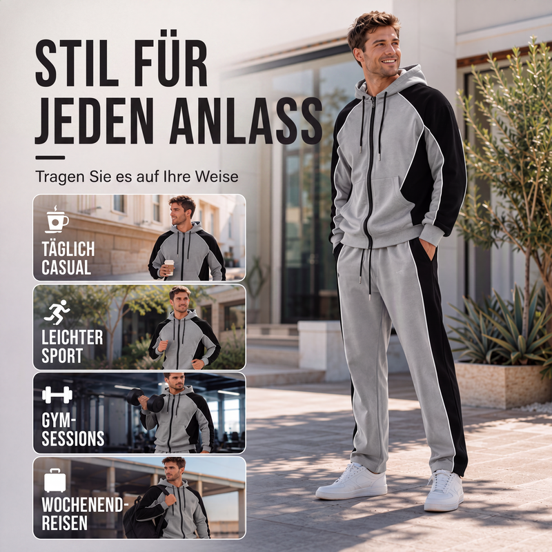 📢📢50%Rabatt!!!🎉✨Herren Farbblock-Set mit Reißverschluss-Kapuzenpullover und Jogginghose