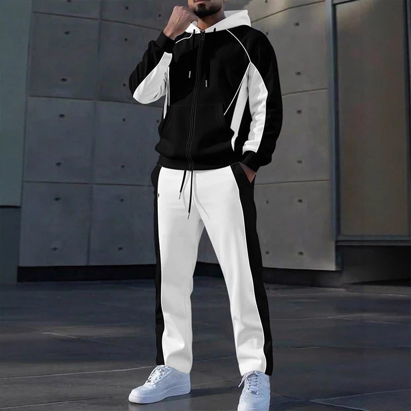 📢📢50%Rabatt!!!🎉✨Herren Farbblock-Set mit Reißverschluss-Kapuzenpullover und Jogginghose