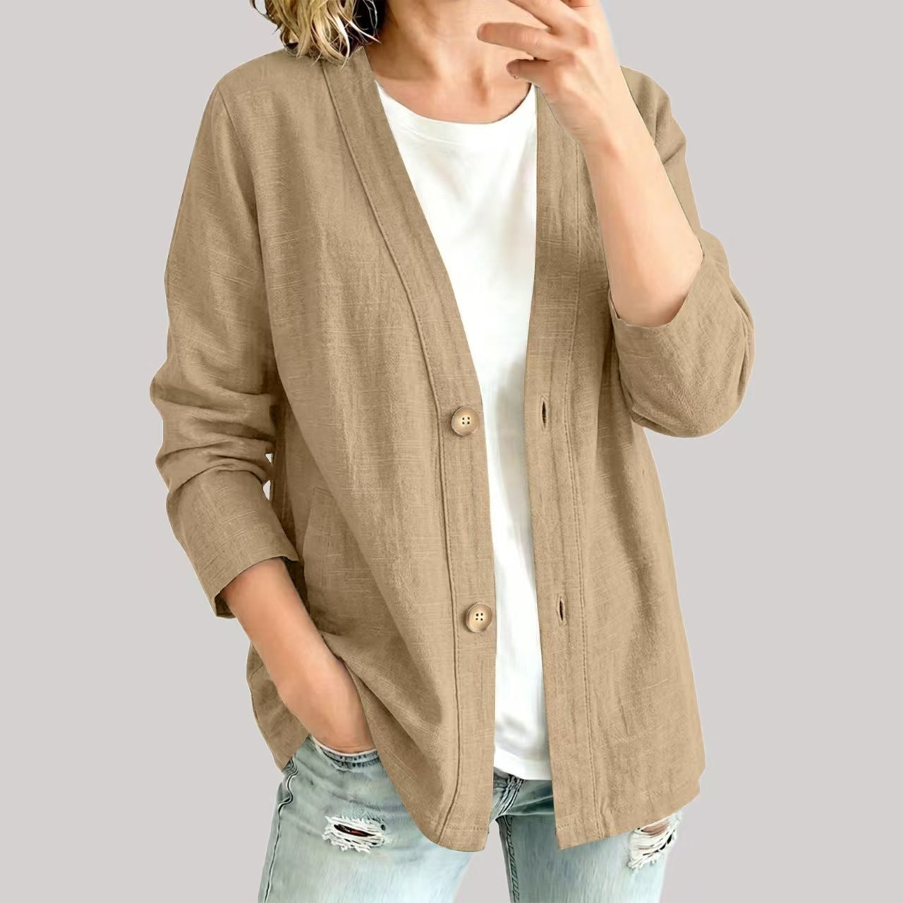 📢📢50%Rabatt!!!🎉✨Lässige, atmungsaktive Damen-Strickjacke mit V-Ausschnitt