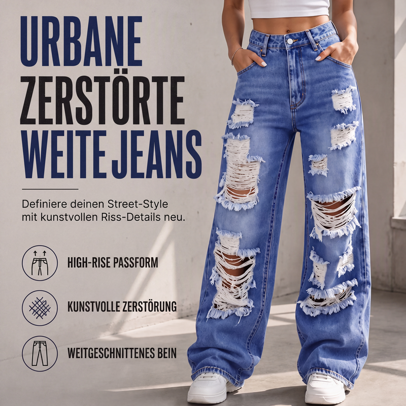 📢📢50%Rabatt!!!🎉⭐Weite Jeans für Damen mit Rissen, Destroyed-Effekt und hoher Taille