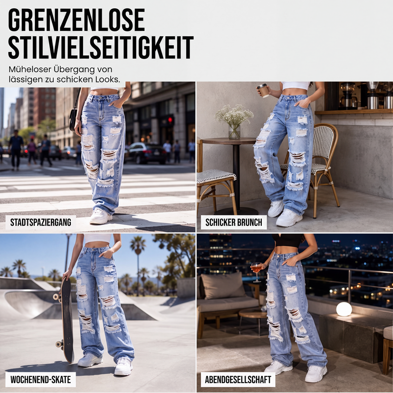📢📢50%Rabatt!!!🎉⭐Weite Jeans für Damen mit Rissen, Destroyed-Effekt und hoher Taille