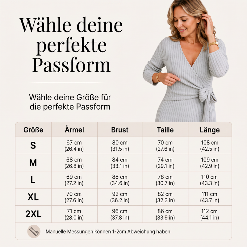 📢📢50%Rabatt!!!🎉✨Elegantes Damen-Rippstrick-Wickelkleid mit V-Ausschnitt und Bindegürtel