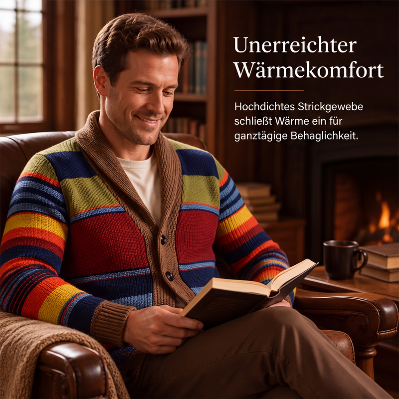 👥 Über 80.000 Käufer haben bereits zugeschlagen! Gestreifter Strickcardigan mit Schalkragen für Herren