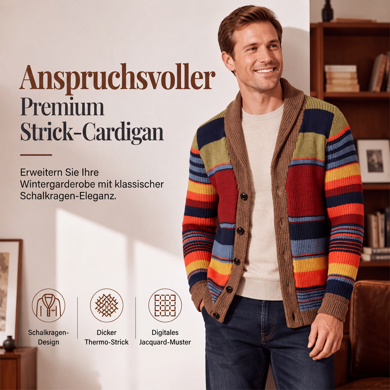 👥 Über 80.000 Käufer haben bereits zugeschlagen! Gestreifter Strickcardigan mit Schalkragen für Herren
