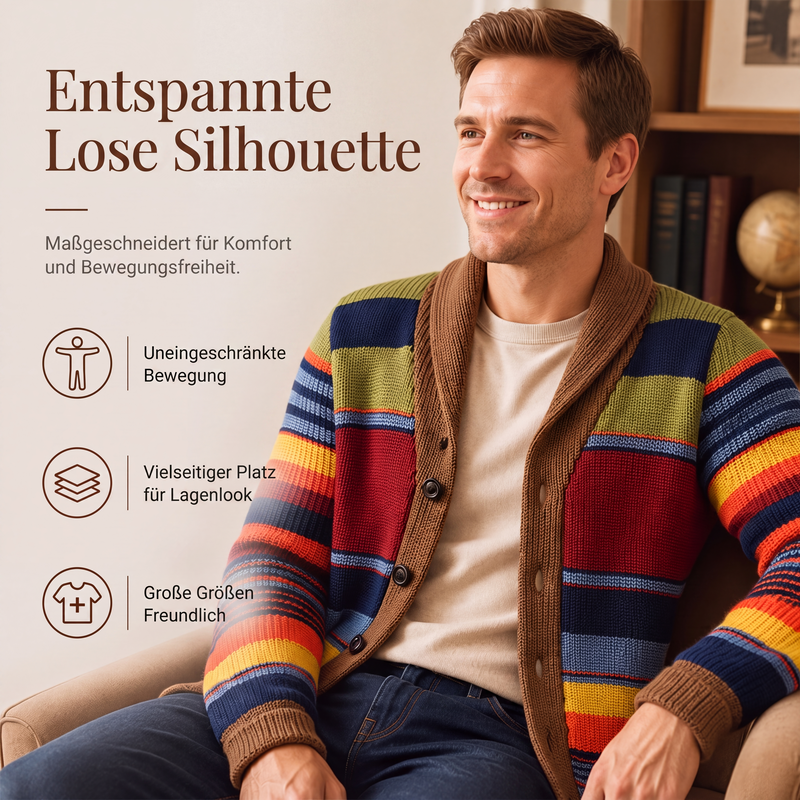 👥 Über 80.000 Käufer haben bereits zugeschlagen! Gestreifter Strickcardigan mit Schalkragen für Herren