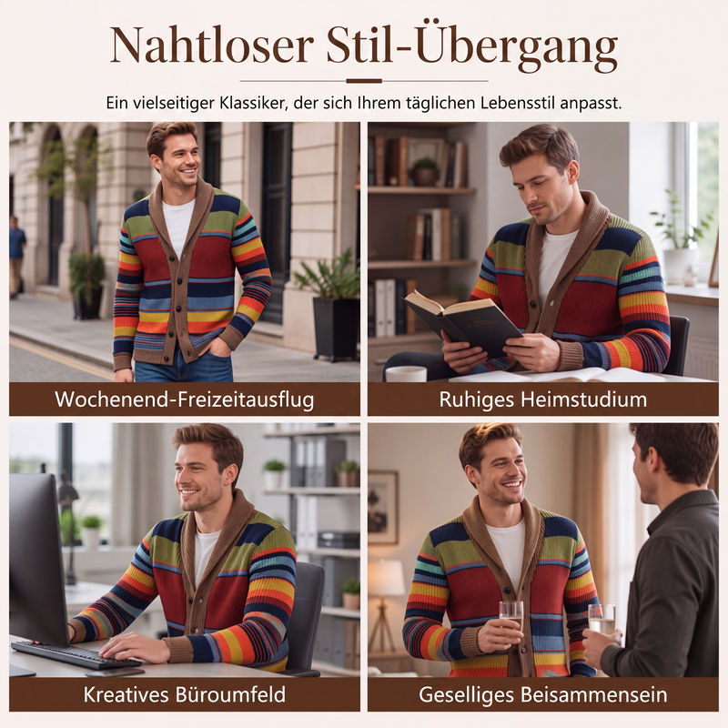 👥 Über 80.000 Käufer haben bereits zugeschlagen! Gestreifter Strickcardigan mit Schalkragen für Herren