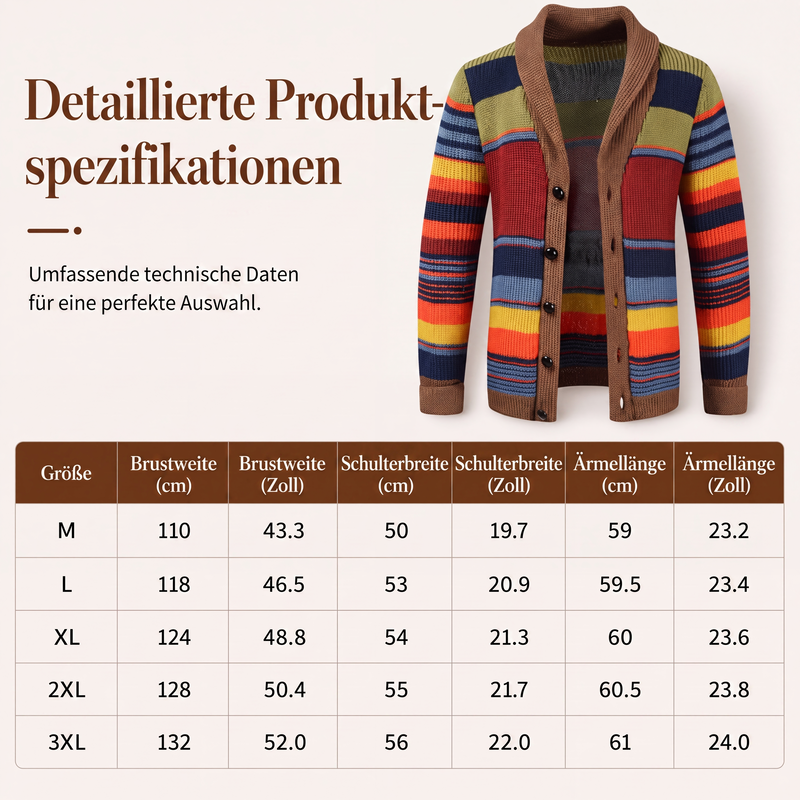 👥 Über 80.000 Käufer haben bereits zugeschlagen! Gestreifter Strickcardigan mit Schalkragen für Herren