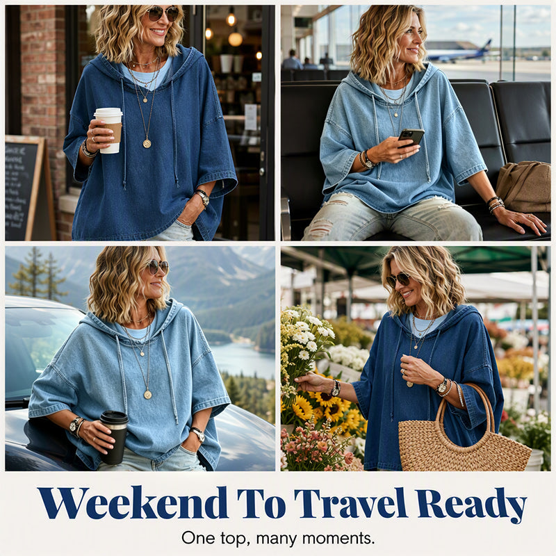 Lässiges, lockeres Denim-Hoodie für Damen
