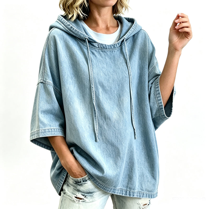 Lässiges, lockeres Denim-Hoodie für Damen