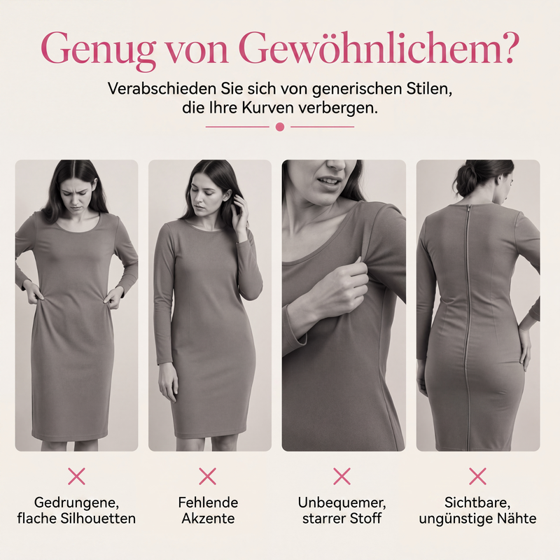 Midi-Kleid für Damen mit Raffungen und 3D-Rosendetails