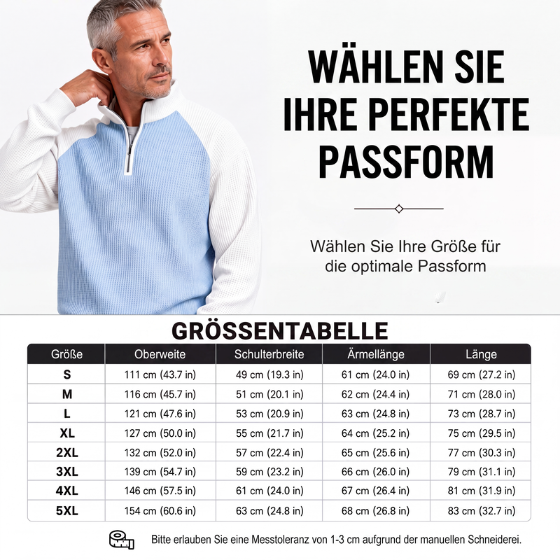📢📢50%Rabatt!!!🎉✨Herren-Waffelstrick-Quarter-Zip-T-Shirt