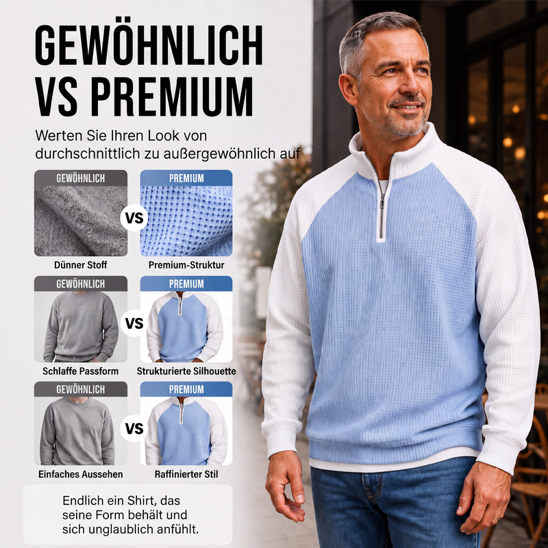 📢📢50%Rabatt!!!🎉✨Herren-Waffelstrick-Quarter-Zip-T-Shirt